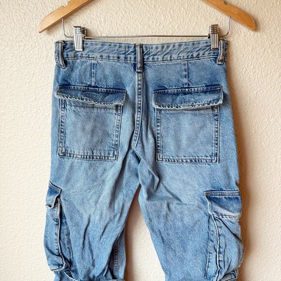 Zara Mid-Rise Cargo Blue Straight Leg Jeans Women's sz 2 - Picture 11 of 16